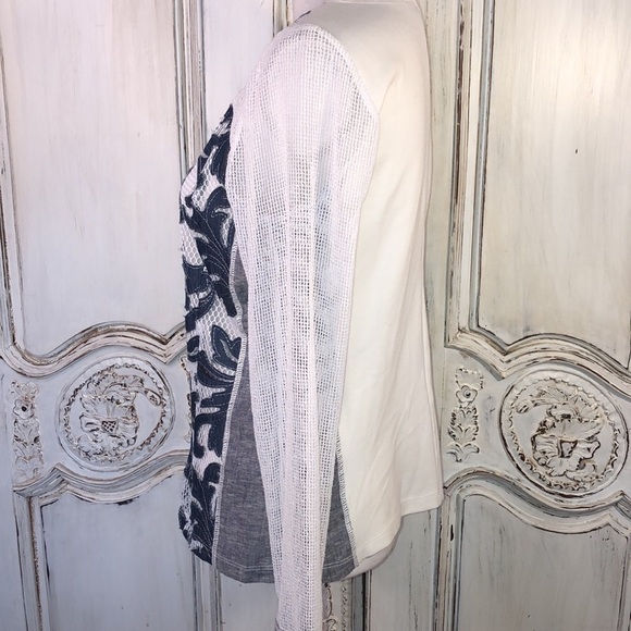 Piccadilly White and Blue Jean Cutout Design with Net Sleeves Jacket - Picture 5 of 11